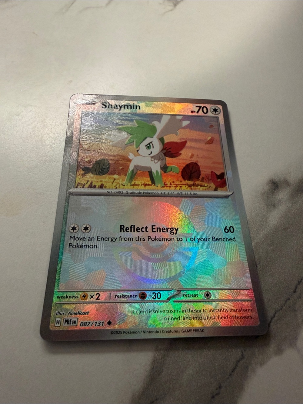 Pokemon Shaymin Holographic Card rare poke ball. Prismatic evolutions Pokemon
